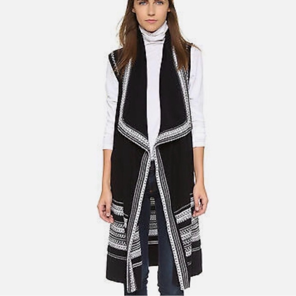 Vince Sleeveless Black and White Long Cardigan Sweater Medium Cotton Blend